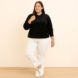 Sunday Women's Velour Pullover Hoodie Size 1X Black Cozy Casual Sporty